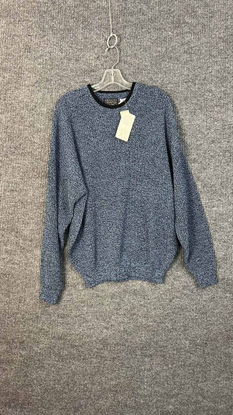 Vintage Sweater Graphix Mens Crew Neck Sweater XL Blue Pullover Chunky Retro